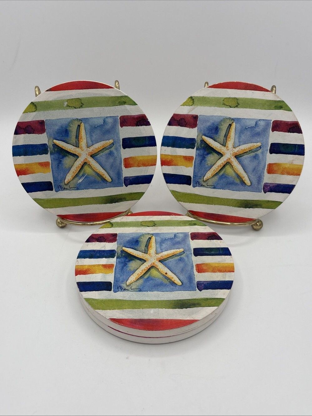 4 Occasions Sandstone Coasters Starfish Nautical Sailboat Beach House Absorbent
